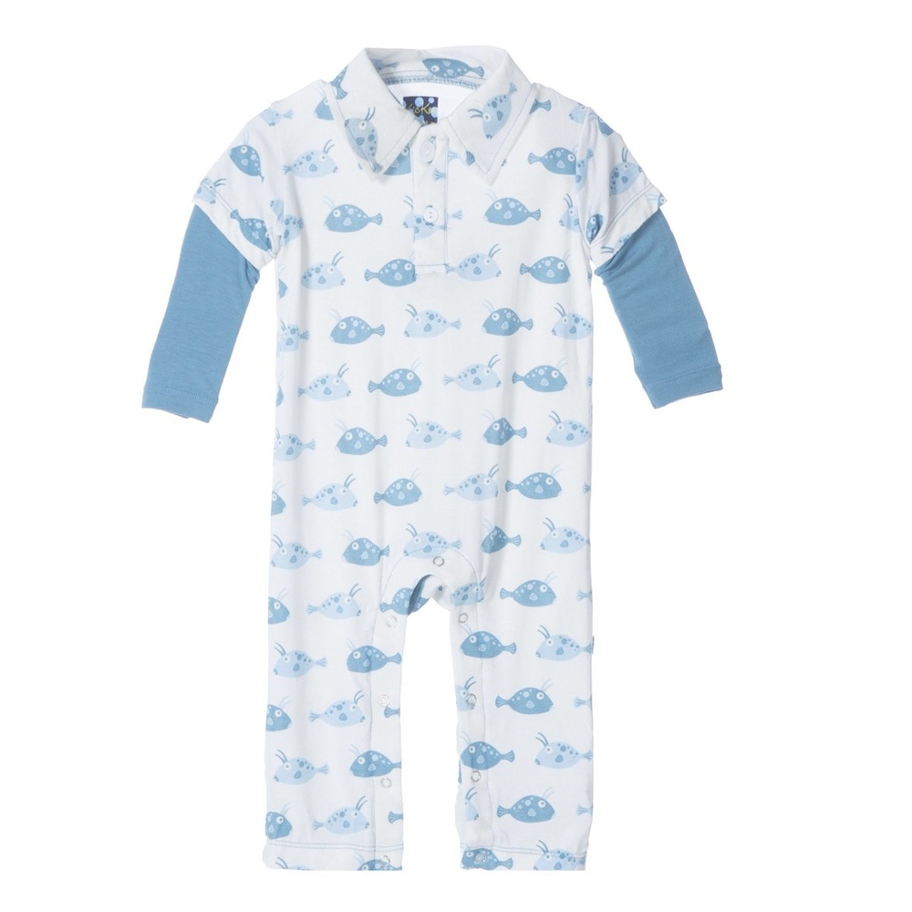 Kickee long sleeve polo romper